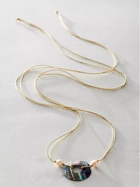 Free People Bohemian Abalone Shell Pearl Rope Necklace Belly Chain Neutral NEW